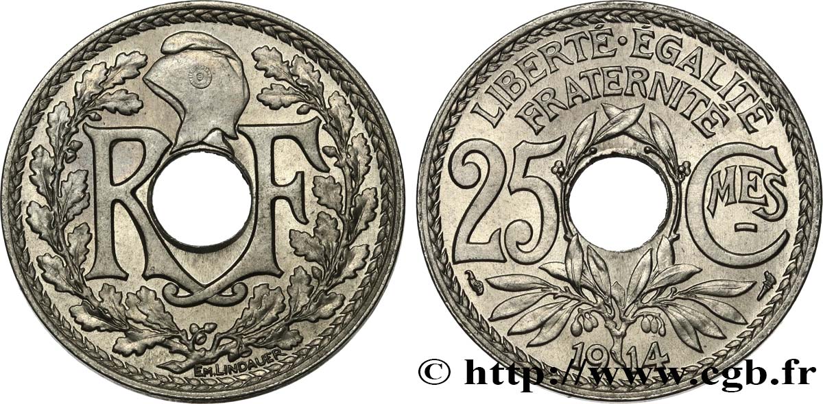 25 centimes Lindauer, Cmes souligné 1914  F.170/2 FDC67 
