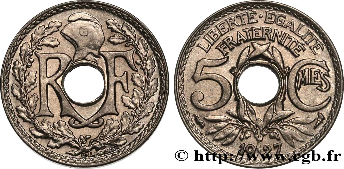 5 centimes Lindauer, petit module 1927  F.122/12 MS67 