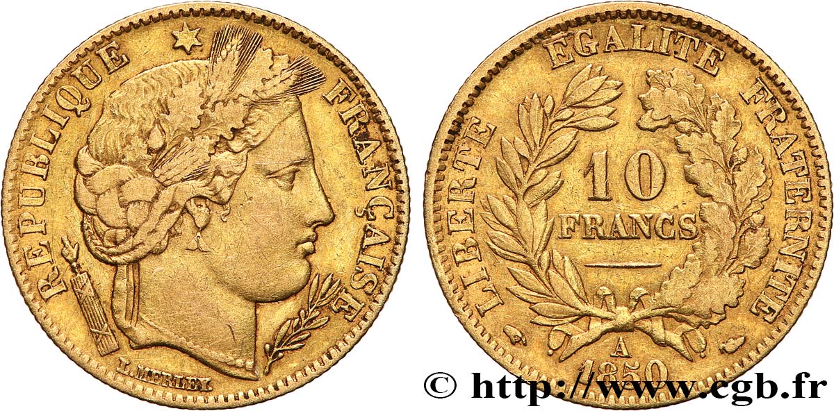 10 francs or Cérès, IIe République 1850 Paris F.504/2 VF 