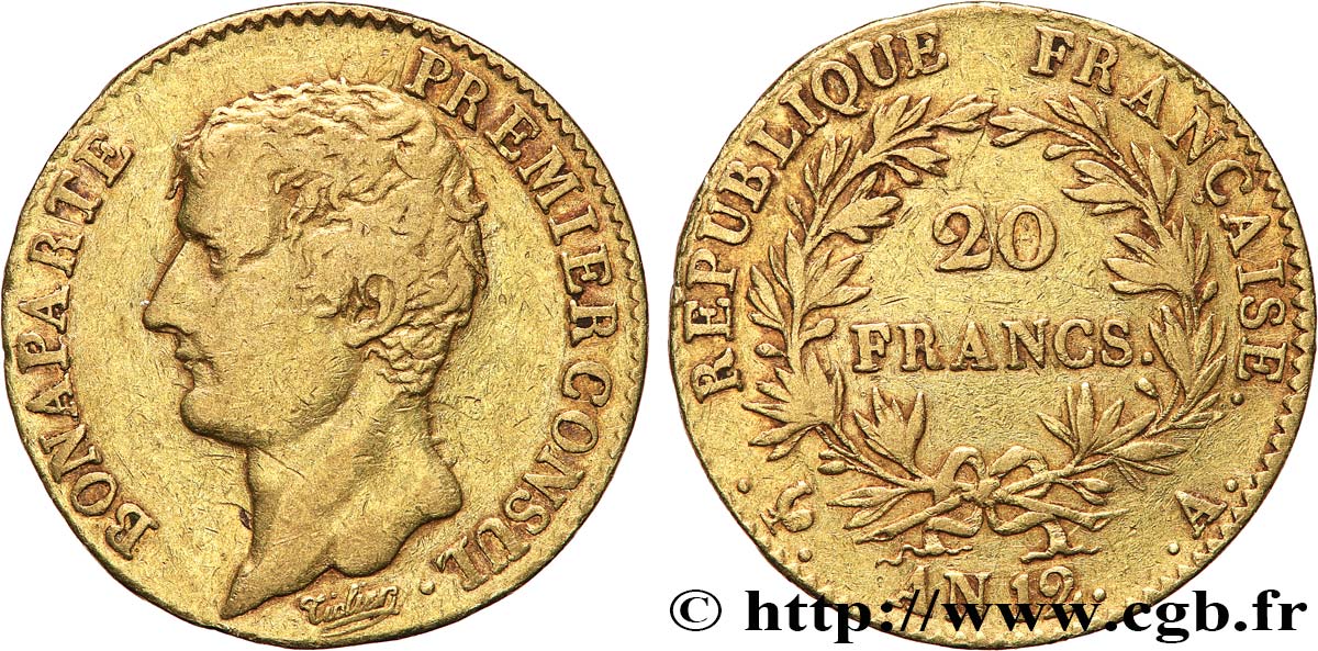 20 francs or Bonaparte Premier Consul 1804 Paris F.510/2 fSS 