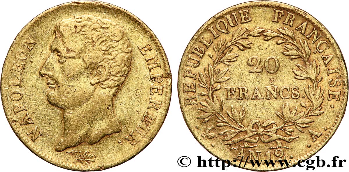 20 francs or Napoléon Empereur, buste intermédiaire 1804 Paris F.511/1 fSS 