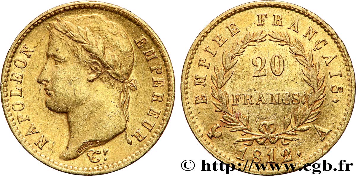 20 francs or Napoléon tête laurée, Empire français 1812 Paris F.516/22 SS53 