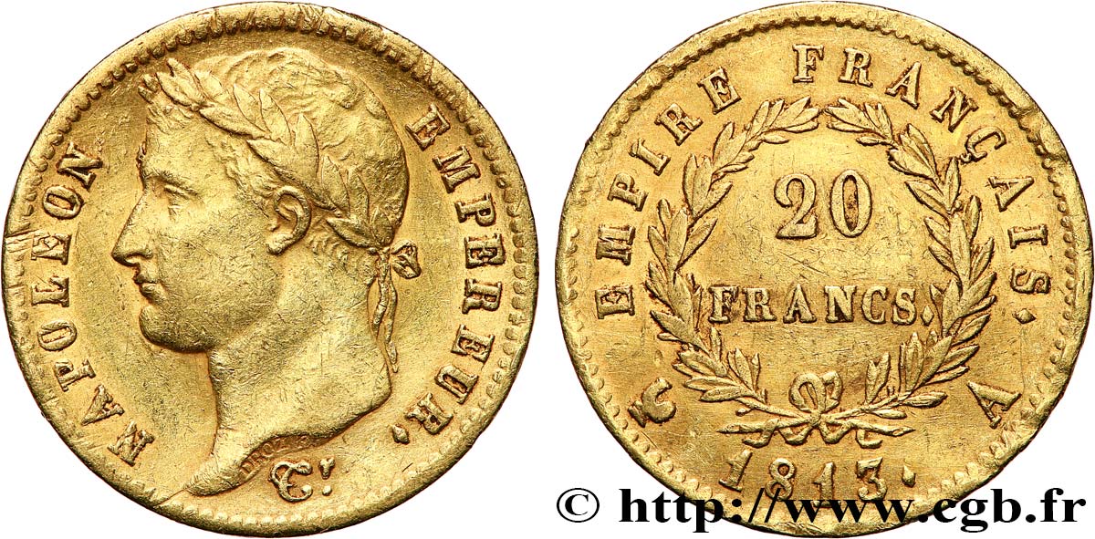 20 francs or Napoléon tête laurée, Empire français 1813 Paris F.516/30 TTB50 