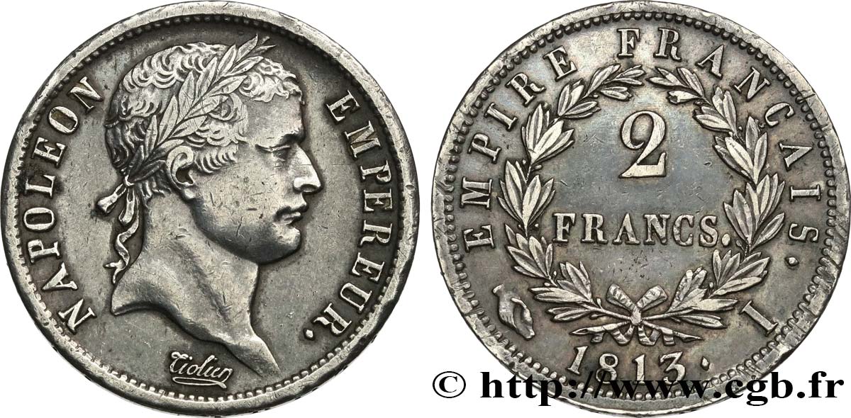 2 francs Napoléon Ier tête laurée, Empire français 1813 Limoges F.255/57 TTB+ 