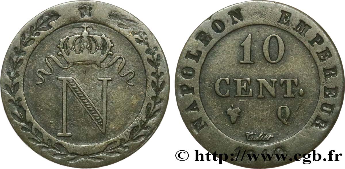 10 cent. à l N couronnée 1810 Perpignan F.130/23 MBC45 