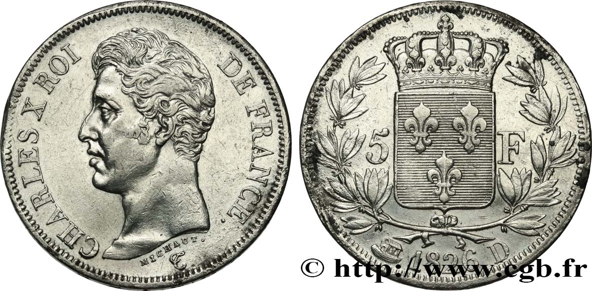 5 francs Charles X, 1er type 1826 Lyon F.310/18 XF 