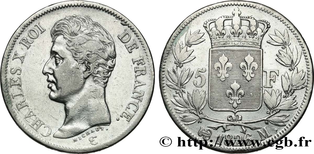 5 francs Charles X, 1er type 1826 Toulouse F.310/23 q.BB 