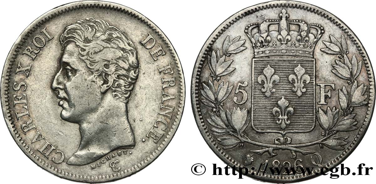 5 francs Charles X, 1er type 1826 Perpignan F.310/25 TB+ 