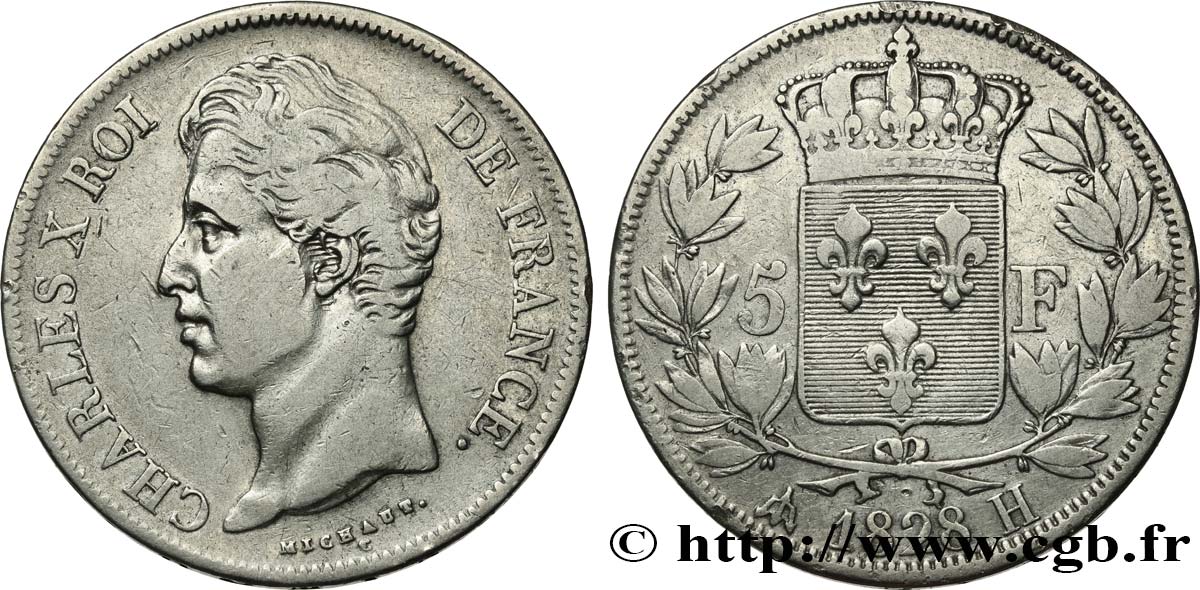 5 francs Charles X, 2e type 1828 La Rochelle F.311/18 BC 