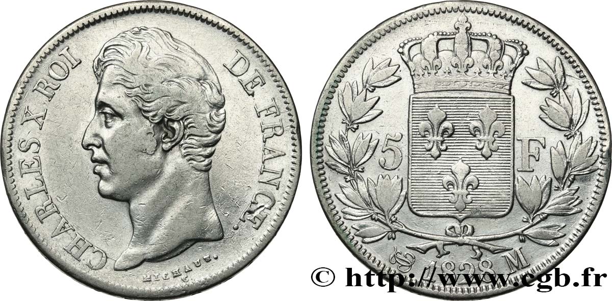 5 francs Charles X, 2e type 1828 Toulouse F.311/22 q.BB 