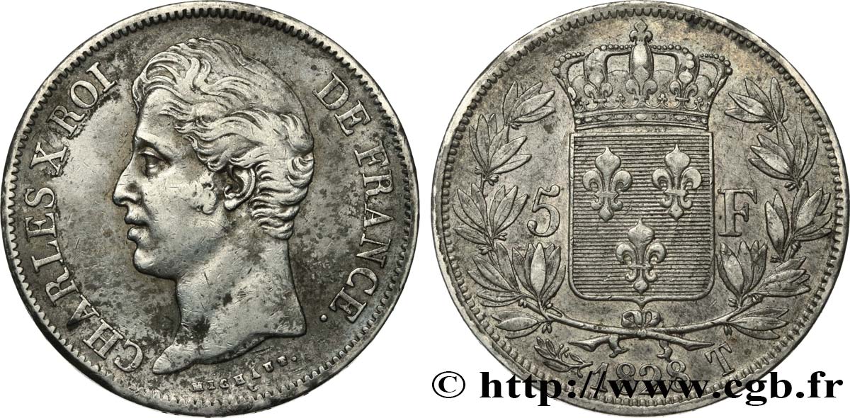 5 francs Charles X, 2e type 1828 Nantes F.311/25 MBC 