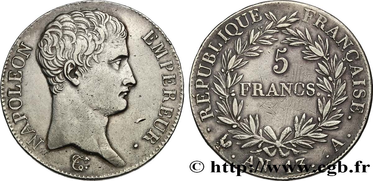 5 francs Napoléon Empereur, Calendrier révolutionnaire 1805 Paris F.303/2 fVZ 
