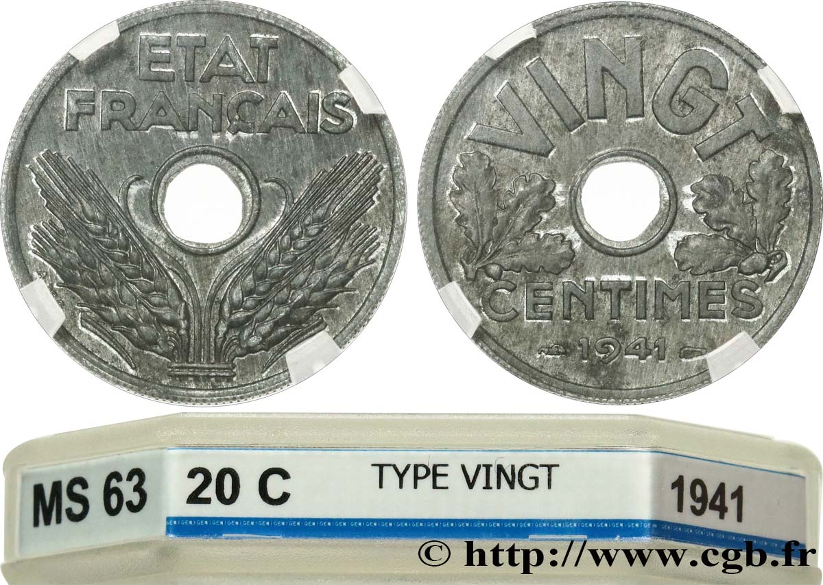 VINGT centimes État français 1941  F.152/2 SPL63 GENI