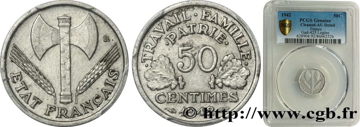 50 centimes Francisque, légère 1942  F.196/1 TTB+ PCGS