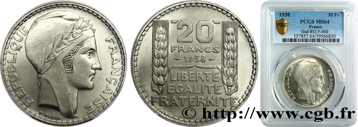 20 francs Turin 1938  F.400/9 SC64 PCGS