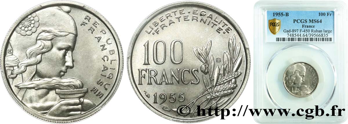 100 francs Cochet 1955 Beaumont-le-Roger F.450/7 SC64 PCGS