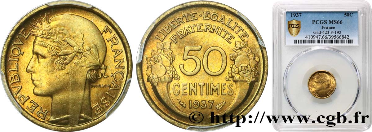 50 centimes Morlon 1937  F.192/13 FDC66 PCGS