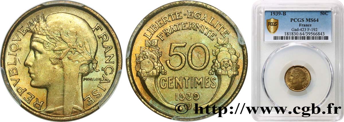 50 centimes Morlon 1939 Bruxelles F.192/16 SPL64 PCGS