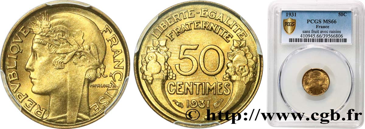 50 centimes Morlon, avec raisin sans fruit 1931  F.192/4 MS66 PCGS