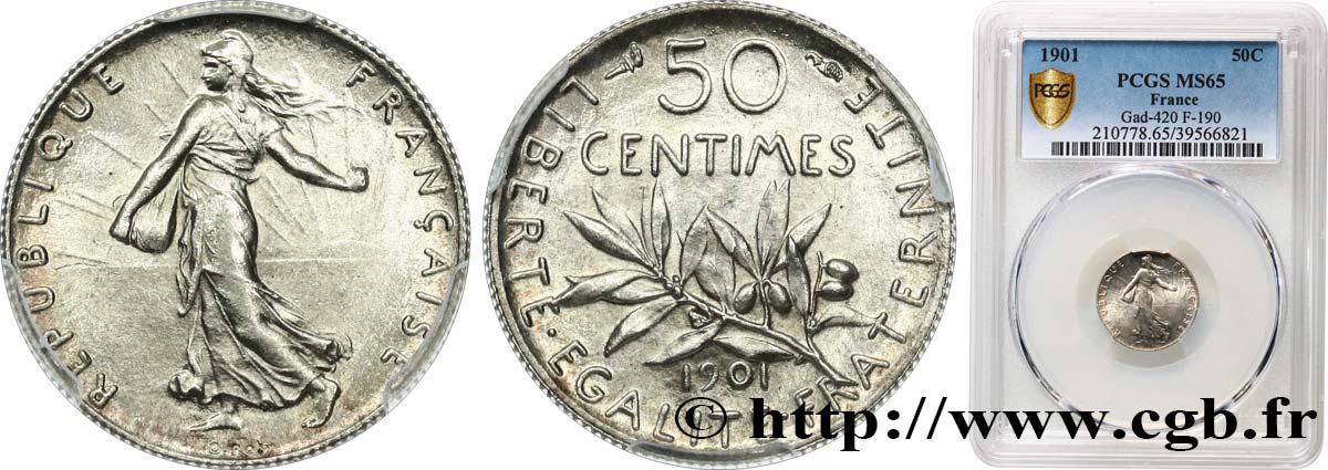 50 centimes Semeuse 1901 Paris F.190/8 ST65 PCGS