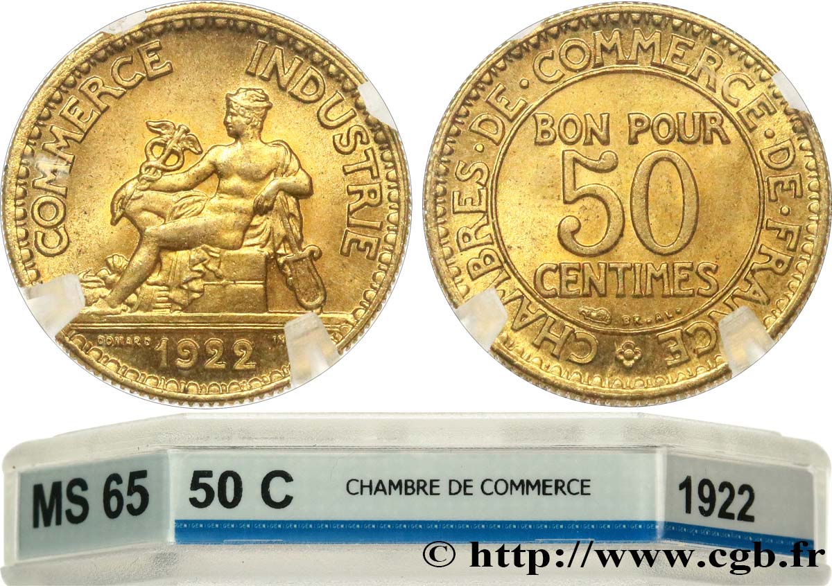 50 centimes Chambres de Commerce 1922 Paris F.191/4 MS65 GENI