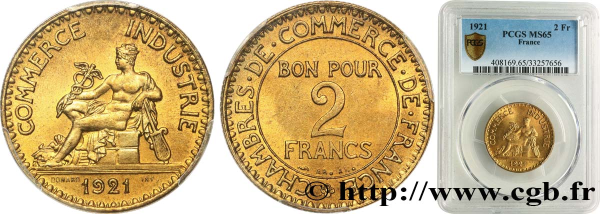 2 francs Chambres de Commerce 1921  F.267/3 MS65 PCGS