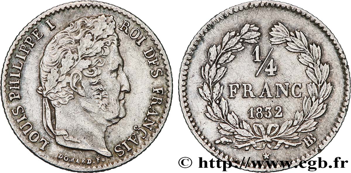 1/4 franc Louis-Philippe 1832 Strasbourg F.166/17 MBC 