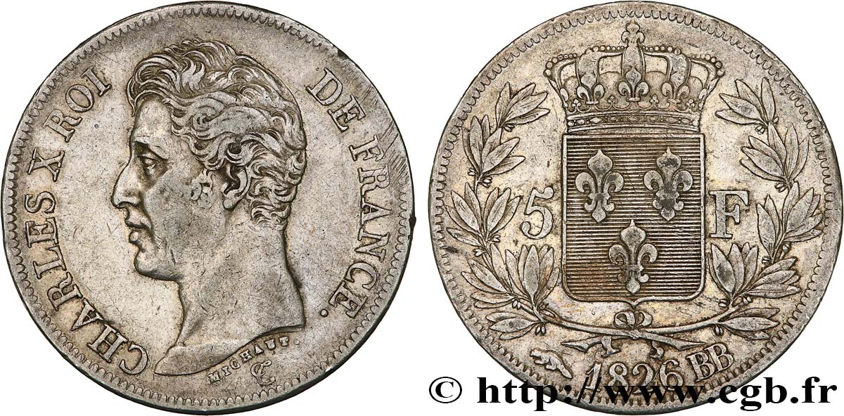 5 francs Charles X, 1er type 1826 Strasbourg F.310/17 BB40 