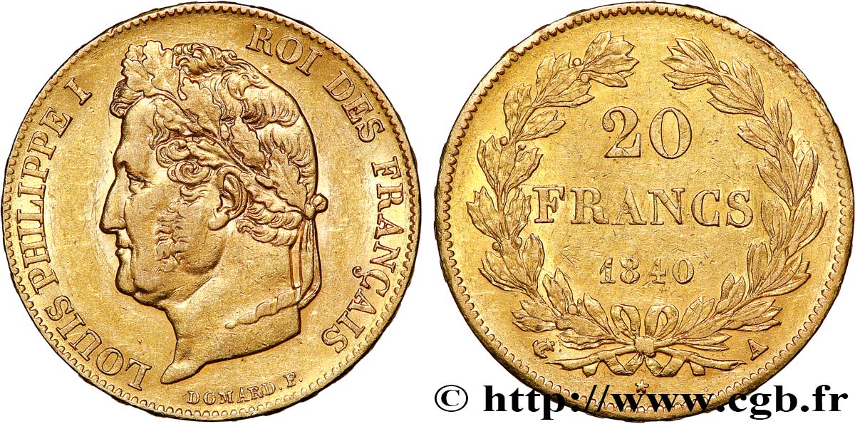 20 francs or Louis-Philippe, Domard 1840 Paris F.527/22 AU50 