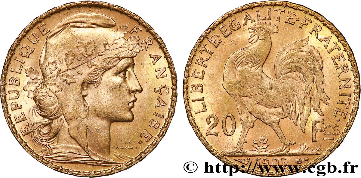 20 francs or Coq, Dieu protège la France 1905 Paris F.534/10 EBC+ 