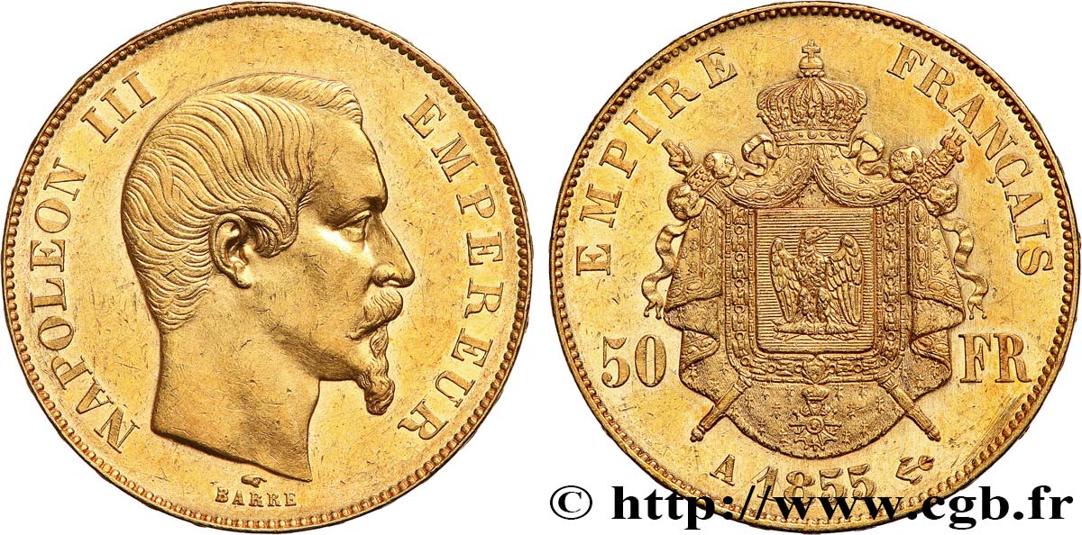 50 francs or Napoléon III, tête nue 1855 Paris F.547/1 EBC61 