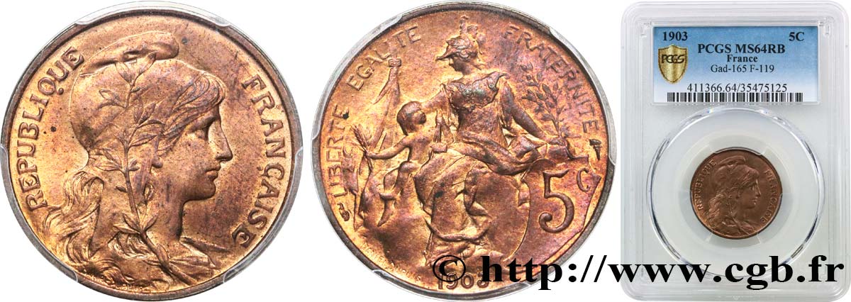 5 centimes Daniel-Dupuis 1903  F.119/13 SPL64 PCGS