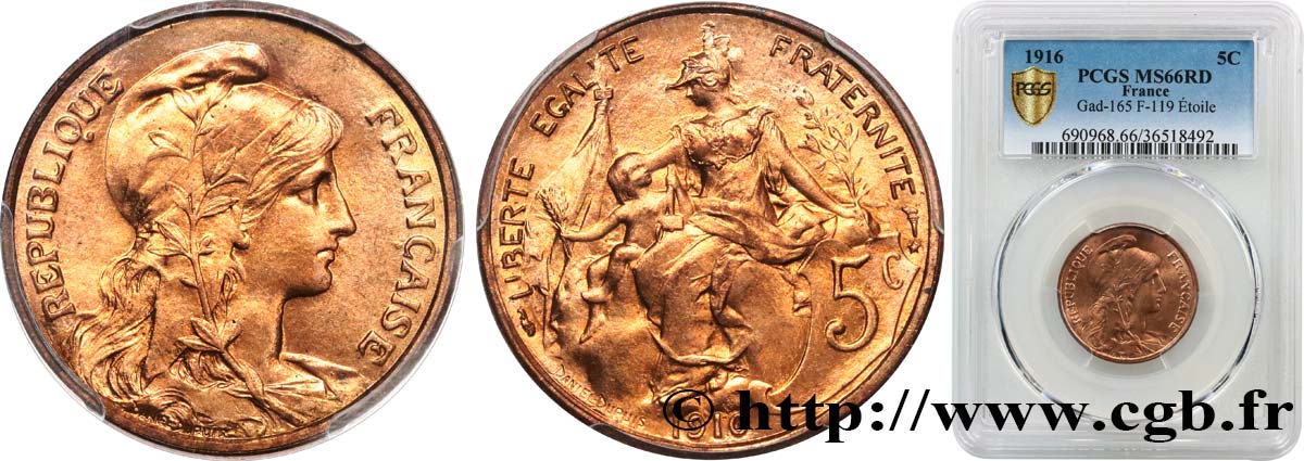 5 centimes Daniel-Dupuis 1916  F.119/29 FDC66 PCGS