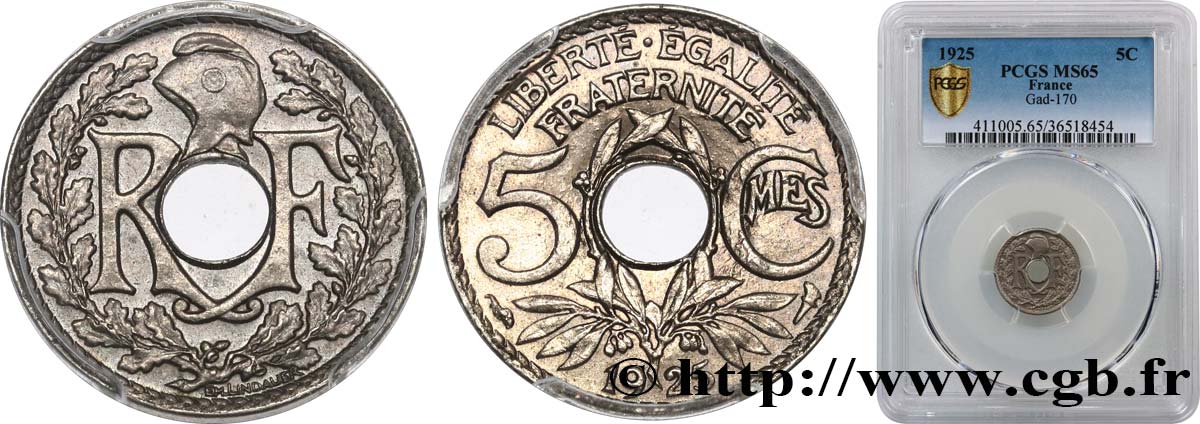 5 centimes Lindauer, petit module 1925 Paris F.122/10 FDC65 PCGS