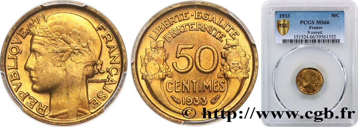 50 centimes Morlon 1933  F.192/10 ST66 PCGS