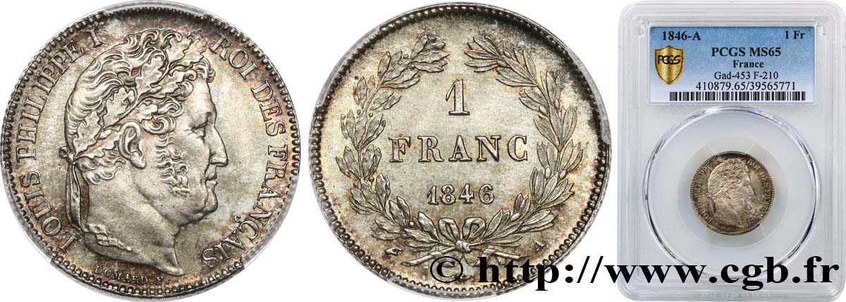 1 franc Louis-Philippe, couronne de chêne 1846 Paris F.210/105 FDC65 PCGS