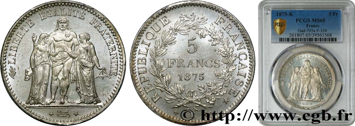 5 francs Hercule 1875 Bordeaux F.334/16 ST65 PCGS