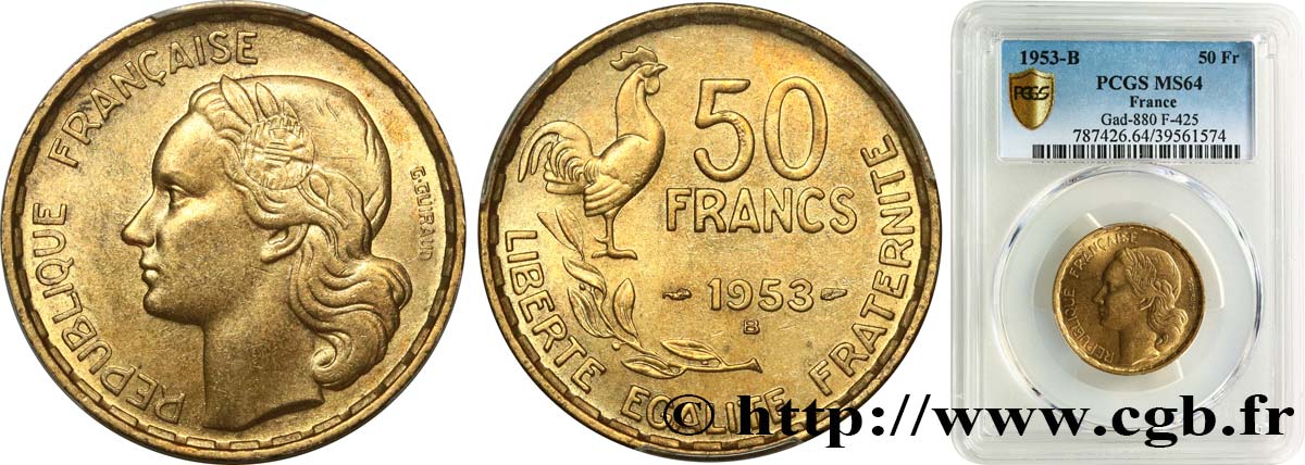 50 francs Guiraud 1953 Beaumont-le-Roger F.425/11 MS64 PCGS