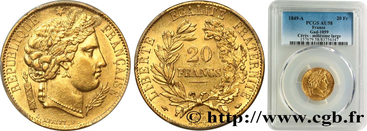 20 francs or Cérès 1849 Paris F.529/1 SUP58 PCGS