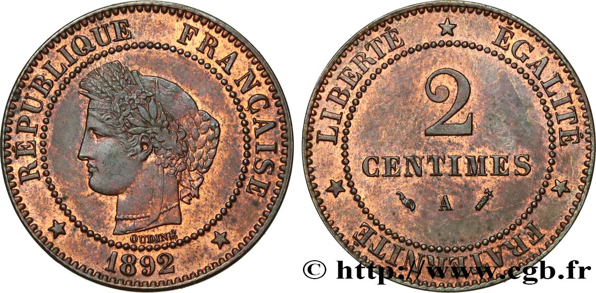 2 centimes Cérès 1892 Paris F.109/18 SUP62 
