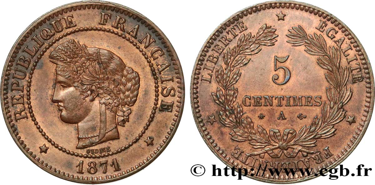 5 centimes Cérès 1871  Paris F.118/2 EBC58 