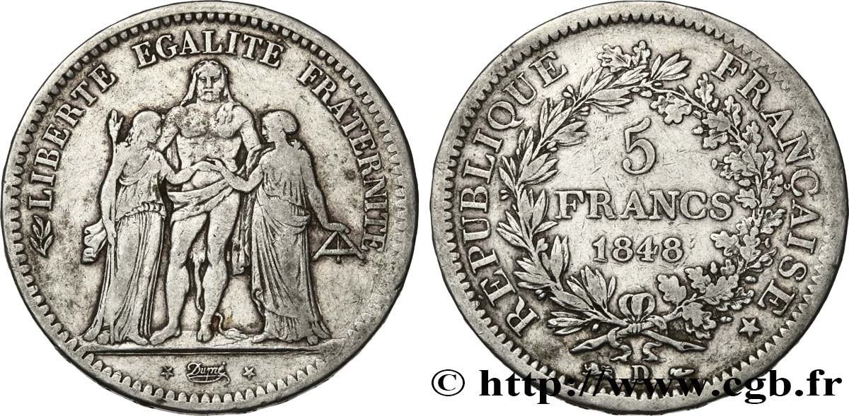 5 francs Hercule, IIe République 1848  Lyon F.326/3 S 