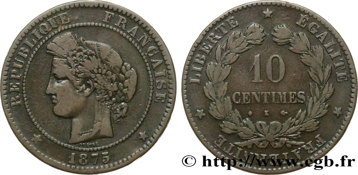 10 centimes Cérès 1875 Bordeaux F.135/15 TB20 