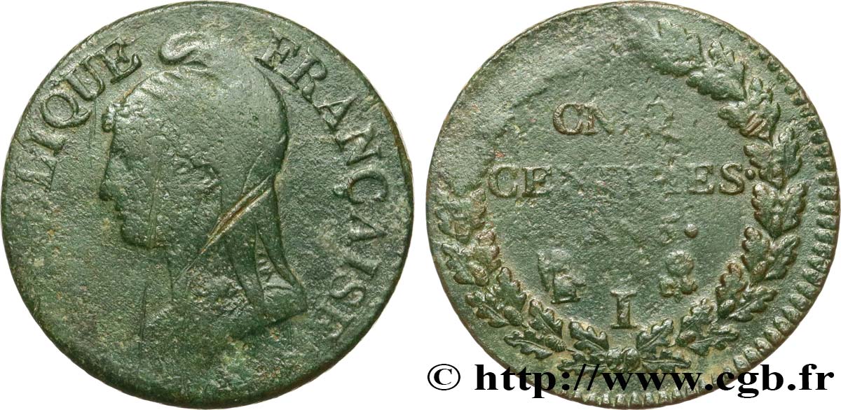 Cinq centimes Dupré, grand module, CNIQ 1797 Limoges F.115/25 B+ 