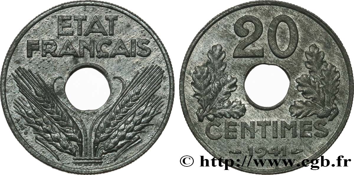 20 centimes État français, lourde 1941  F.153/2 SUP62 