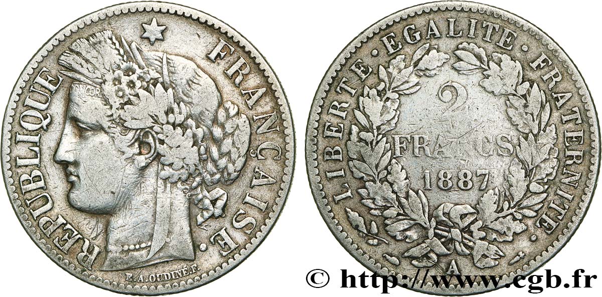 2 francs Cérès, avec légende 1887 Paris F.265/13 VF 