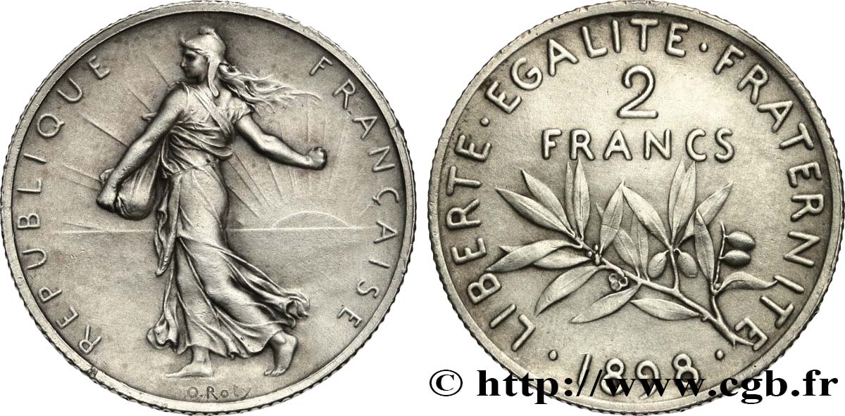 2 francs Semeuse, Flan Mat 1898  F.266/2 EBC 