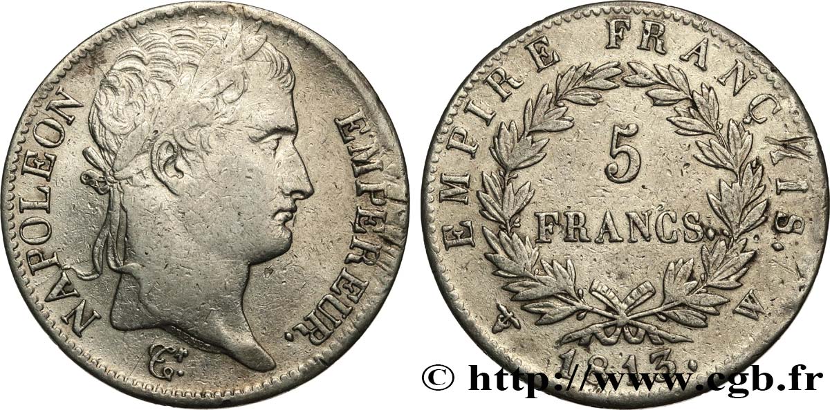5 francs Napoléon Empereur, Empire français 1813 Lille F.307/75 VF 