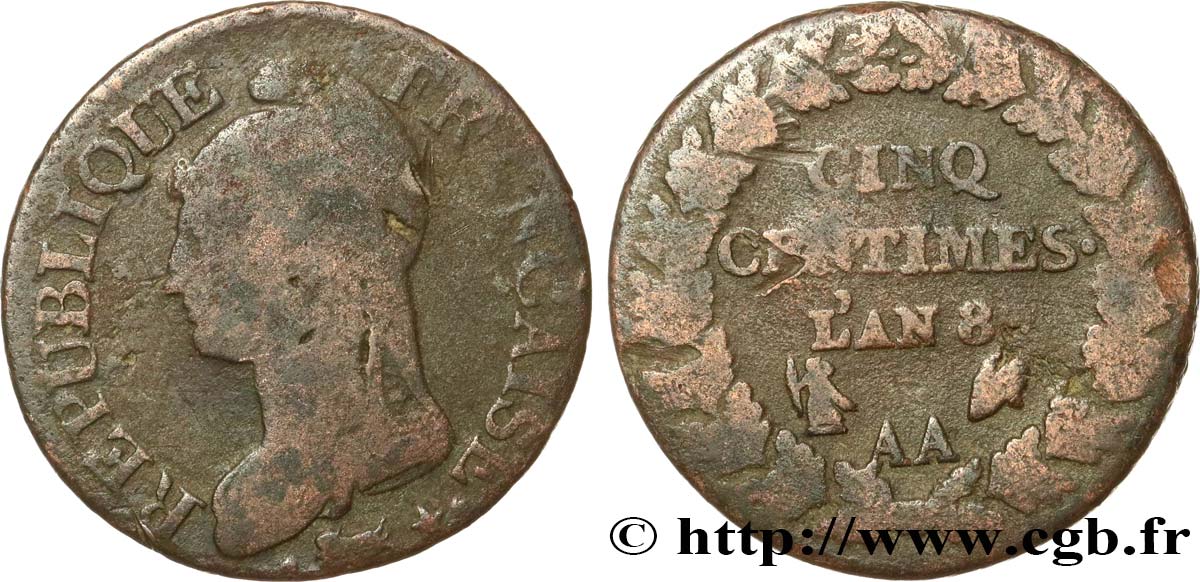 Cinq centimes Dupré, grand module 1800 Metz F.115/102 TB15 