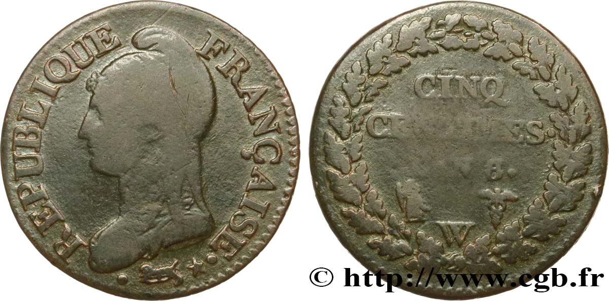 Cinq centimes Dupré, grand module 1800 Lille F.115/134 VF20 